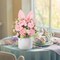 Spring Easter Table Centerpiece – Artificial Flower Bunny Ear with Vase, 13.8 x 5.1 Inches, Pink Plush Rabbit Decor for Dining Room, Home & Office